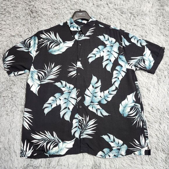 Cubavera‎ Hawaiian Shirt Mens Size XL XLarge Rayon Floral Black Blue Rayon Camp - Picture 1 of 12